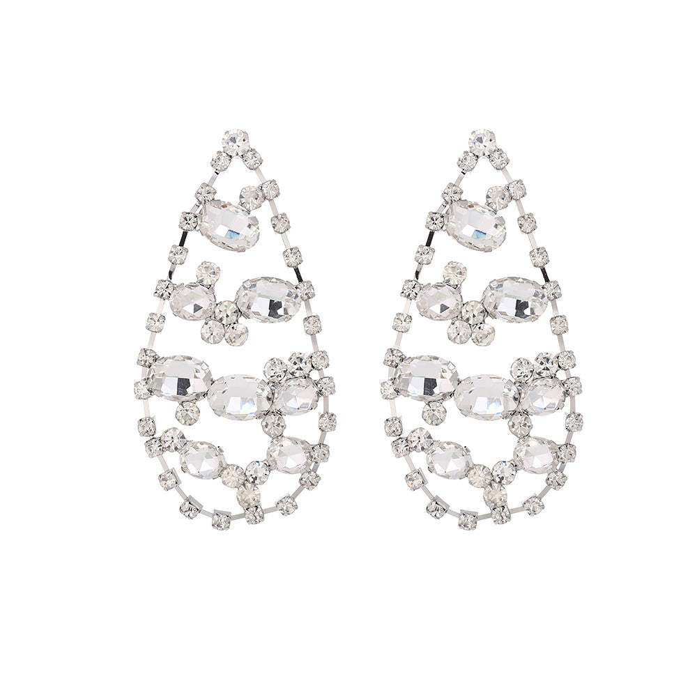 Wholesale Drop-shaped Tassel Retro Super Shiny Full Diamond Earrings